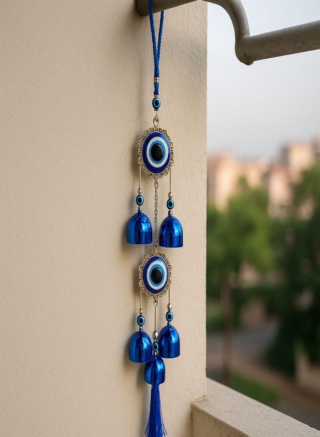 sculpmart Dual Evil Eye Wind Chime with Hanging Chain Design & 5 Bells for Main Door & Balcony Hanging for Positivness & Melody Sound (2 Big Eye) - Image 1